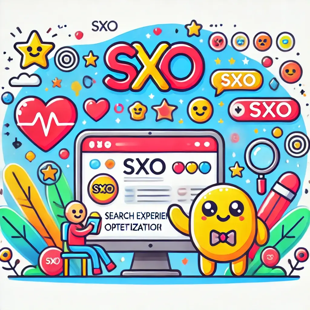 DALL·E 2024 09 11 17.32.34 An image representing SXO Search Experience Optimization and user experience featuring a character or mascot. The character is in the center inter 1 agencia