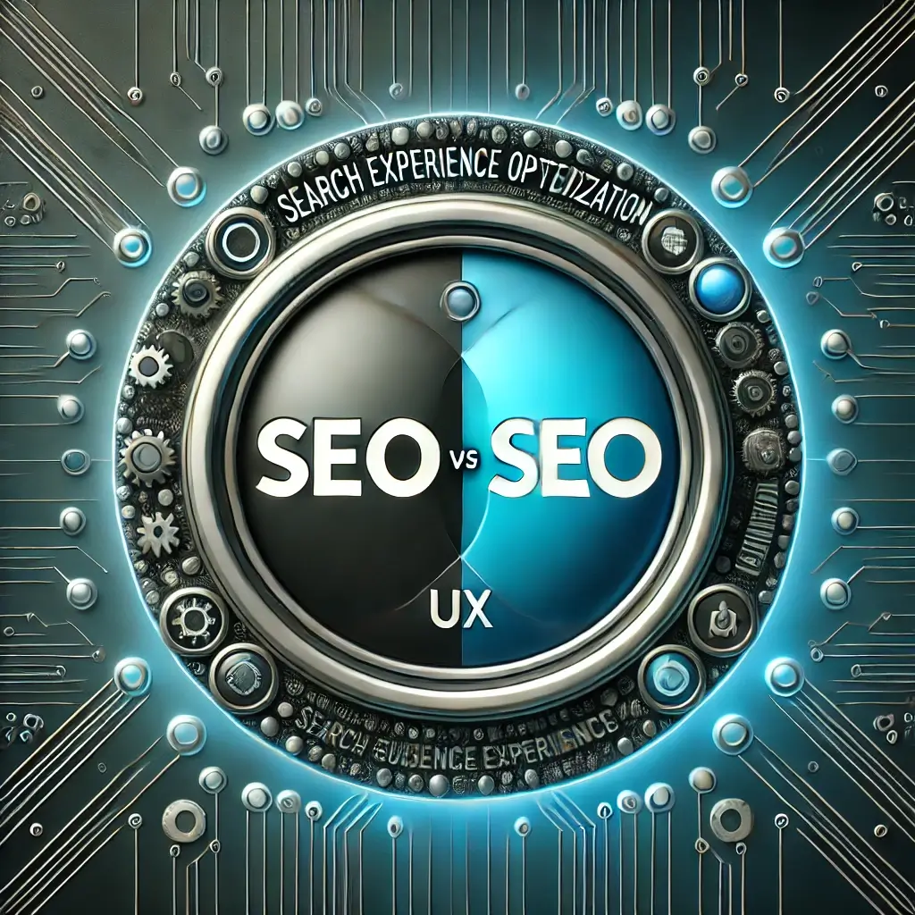 DALL·E 2024 09 12 10.26.42 A graphic that compares SXO Search Experience Optimization versus SEO Search Engine Optimization inspired by the design of a Venn diagram. The le 1 agencia